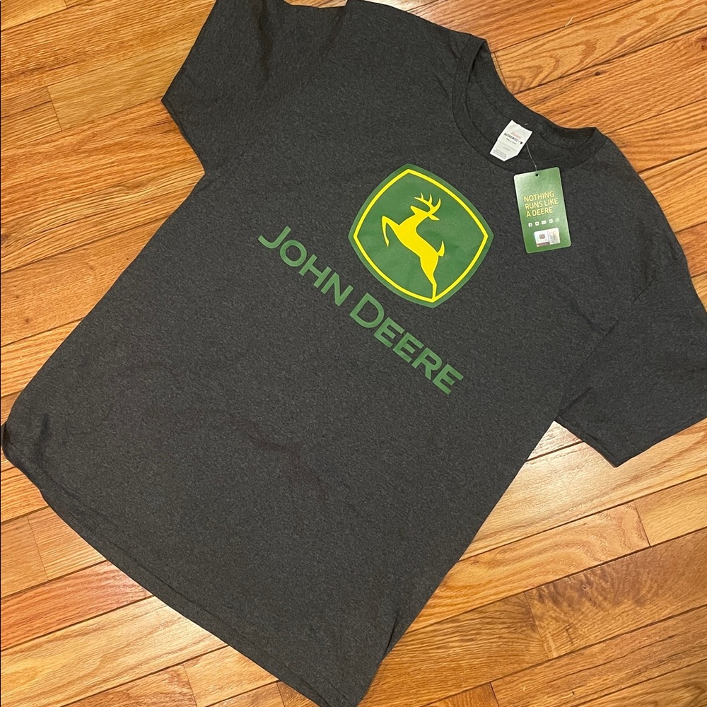 John Deere Dark Gray Tee with Green and Yellow Logo NWT